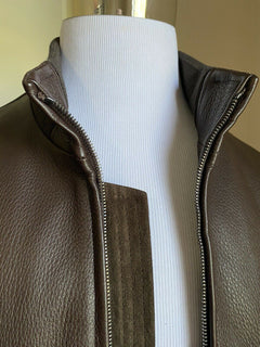 Neuer 5500 $ Isaia Leder Bomberjacke Mantel Braun 44 US/54 Eu Italien