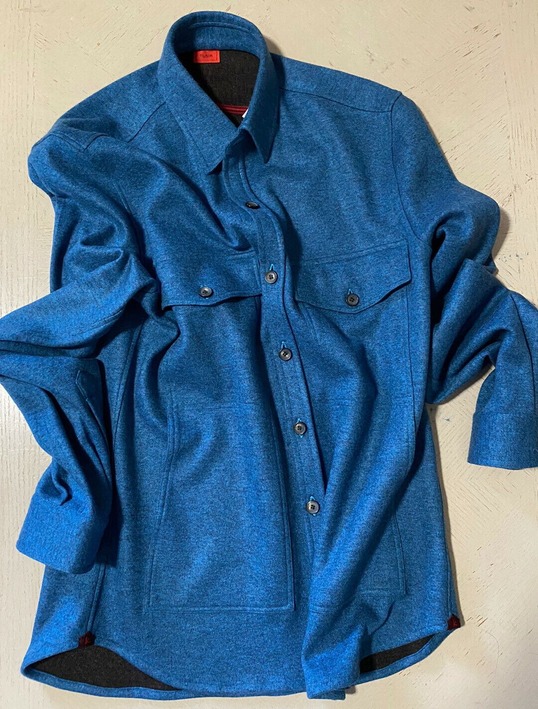 NWT $1350 Isaia Long Sleeve Cashmere Pullover Shirt Jacket Blue Size S-M