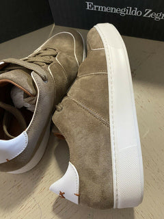 Neue $850 Ermenegildo Zegna Couture Wildleder/Leder Sneakers Schuhe LT Brown 11 US