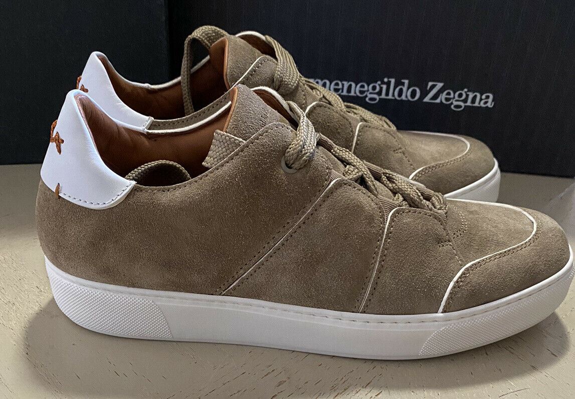 New $850 Ermenegildo Zegna Couture Suede/Leather Sneakers Shoes LT Brown 13 US
