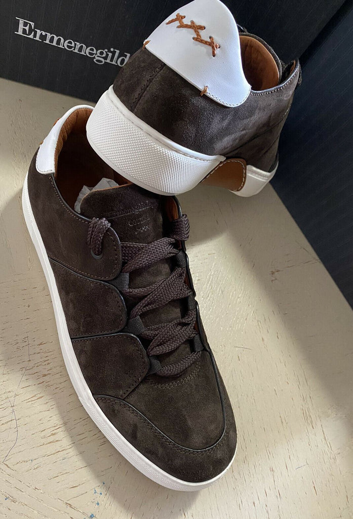 Neue $850 Ermenegildo Zegna Couture Wildleder/Leder Sneakers Schuhe Dunkelbraun 11 US