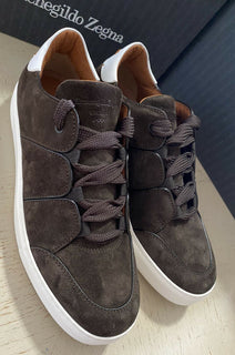 Neue $850 Ermenegildo Zegna Couture Wildleder/Leder Sneakers Schuhe Dunkelbraun 11 US