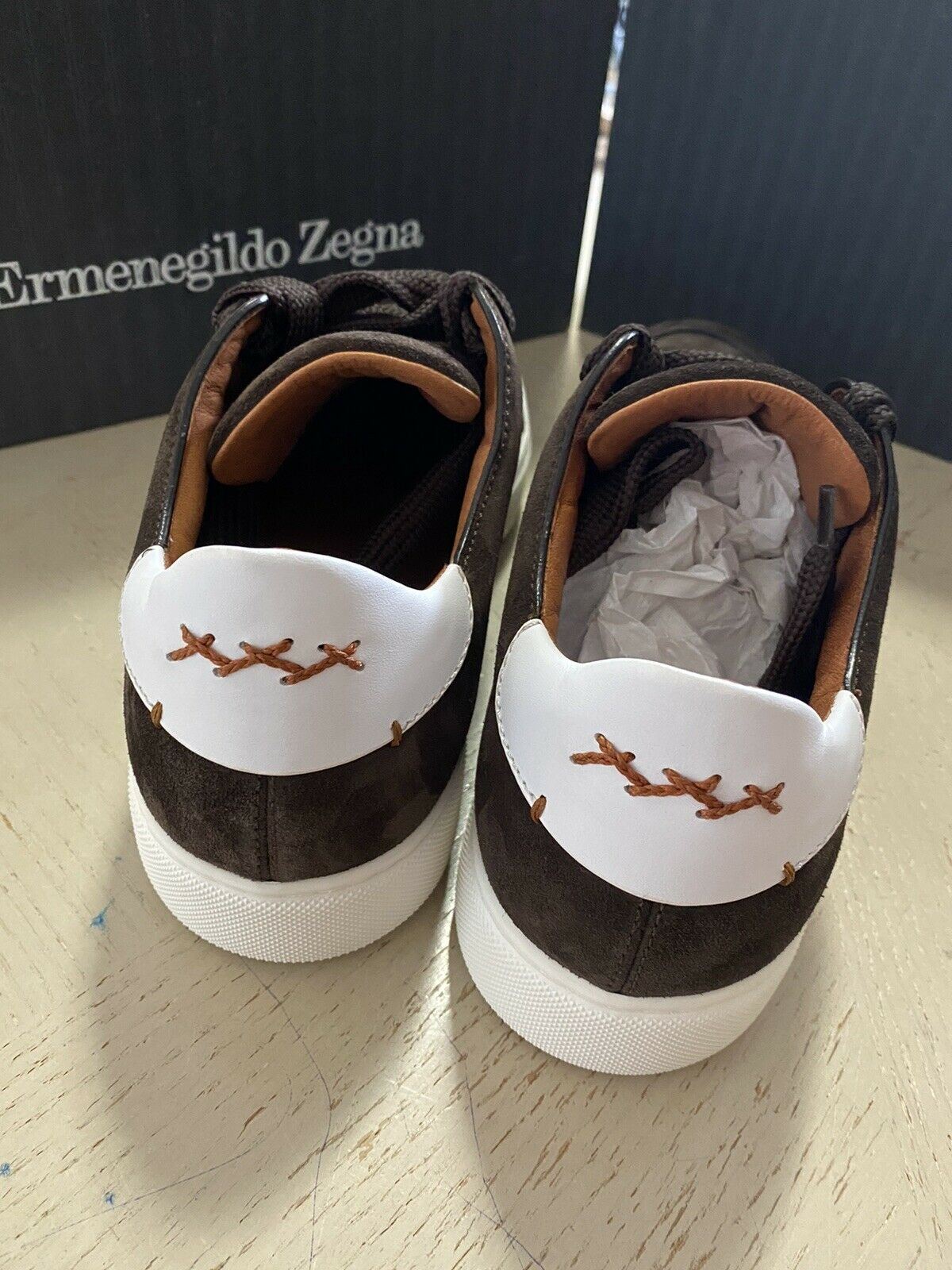Neue $850 Ermenegildo Zegna Couture Wildleder/Leder Sneakers Schuhe Dunkelbraun 11 US