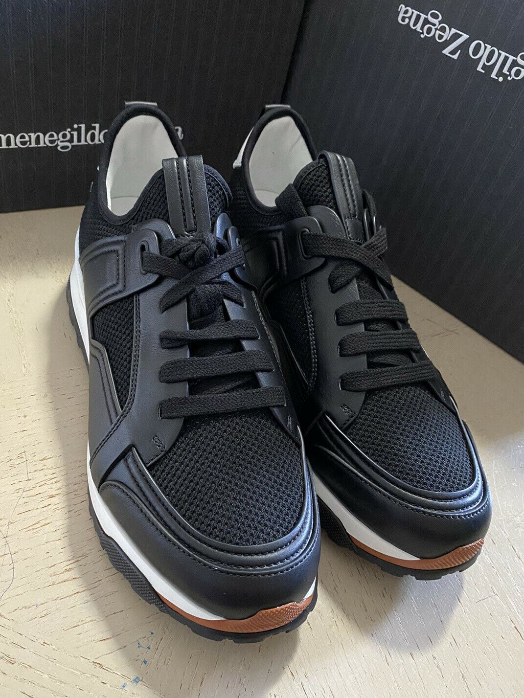 New $775 Ermenegildo Zegna Leather Sneakers Shoes Black 11 US Italy