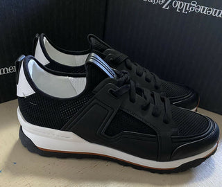 Neue 775 $ Ermenegildo Zegna Leder Sneakers Schuhe Schwarz 11 US Italien