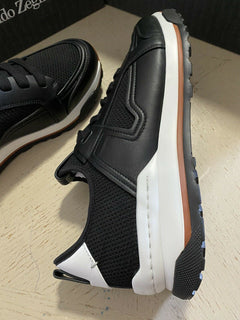 Neue 775 $ Ermenegildo Zegna Leder Sneakers Schuhe Schwarz 11 US Italien