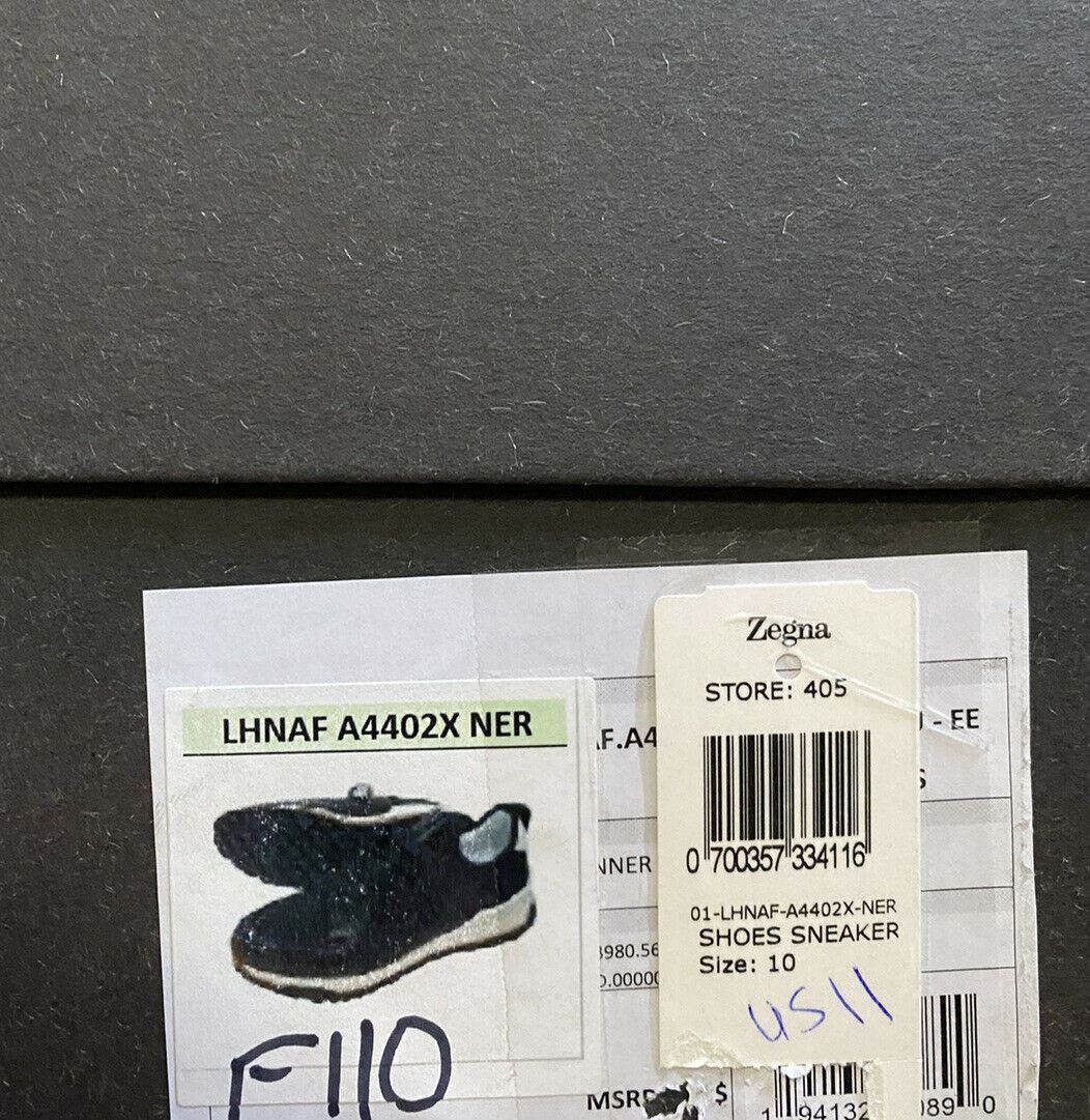 New $775 Ermenegildo Zegna Leather Sneakers Shoes Black 11 US Italy