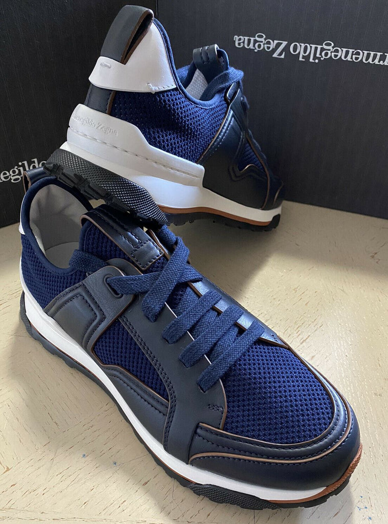 Neue $775 Ermenegildo Zegna Leder-Sneakers Schuhe Schwarz/Blau 13 US Italien