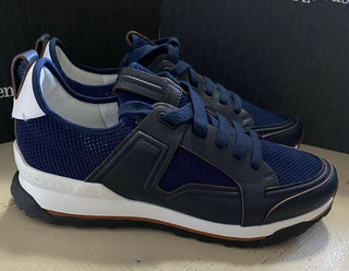 Neue $775 Ermenegildo Zegna Leder-Sneakers Schuhe Schwarz/Blau 13 US Italien