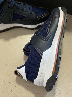 Neue $775 Ermenegildo Zegna Leder-Sneakers Schuhe Schwarz/Blau 13 US Italien