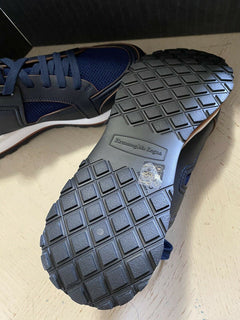 Neue $775 Ermenegildo Zegna Leder-Sneakers Schuhe Schwarz/Blau 13 US Italien