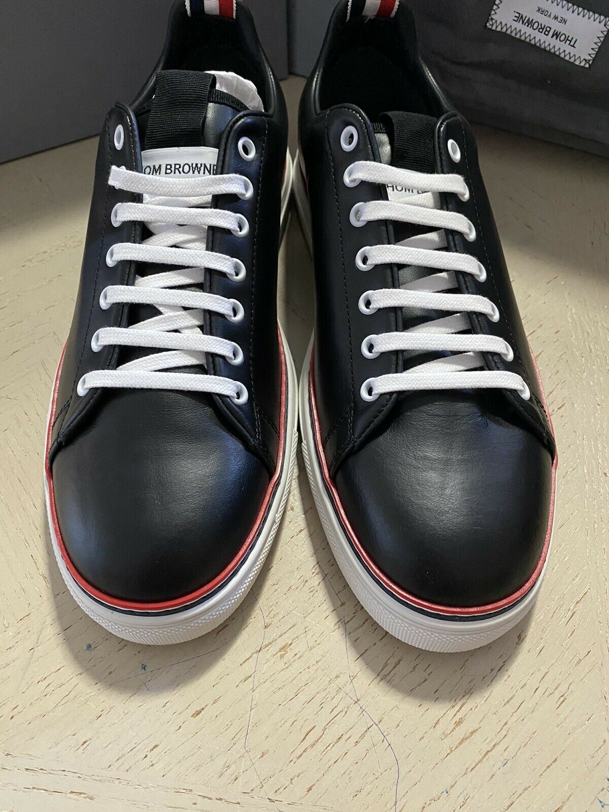 NIB Thom Browne Herren Leder Sneakers Schuhe Schwarz 12 US/45 Eu Italien