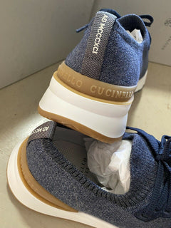 NIB $795 Brunello Cucinelli Men Knit Sock Sneakers Shoes DK Blue 13 US/46 Eu