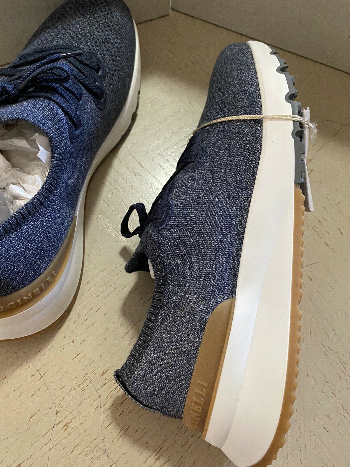 NIB $795 Brunello Cucinelli Men Knit Sock Sneakers Shoes DK Blue 13 US/46 Eu