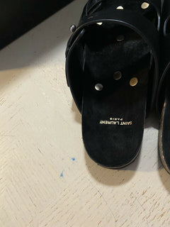 NIB $ 595 Saint Laurent Herren-Sandalen aus Leder, Schwarz, 8 US/41 Eu, Italien