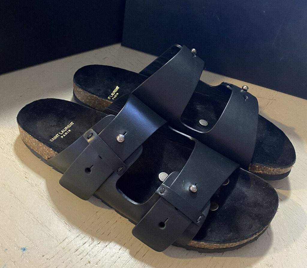 NIB $ 595 Saint Laurent Herren-Sandalen aus Leder, Schwarz, 8,5 US/41,5 EU, Italien