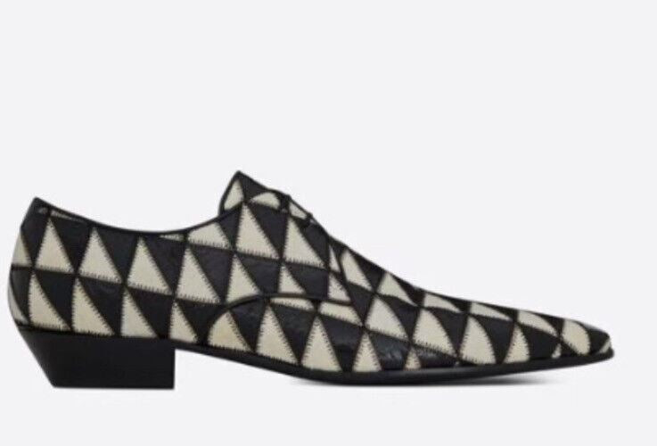 NIB $1795 Saint Laurent Damen Python-Lederschuhe Schwarz/Elfenbein 7,5 US/37,5 Eu