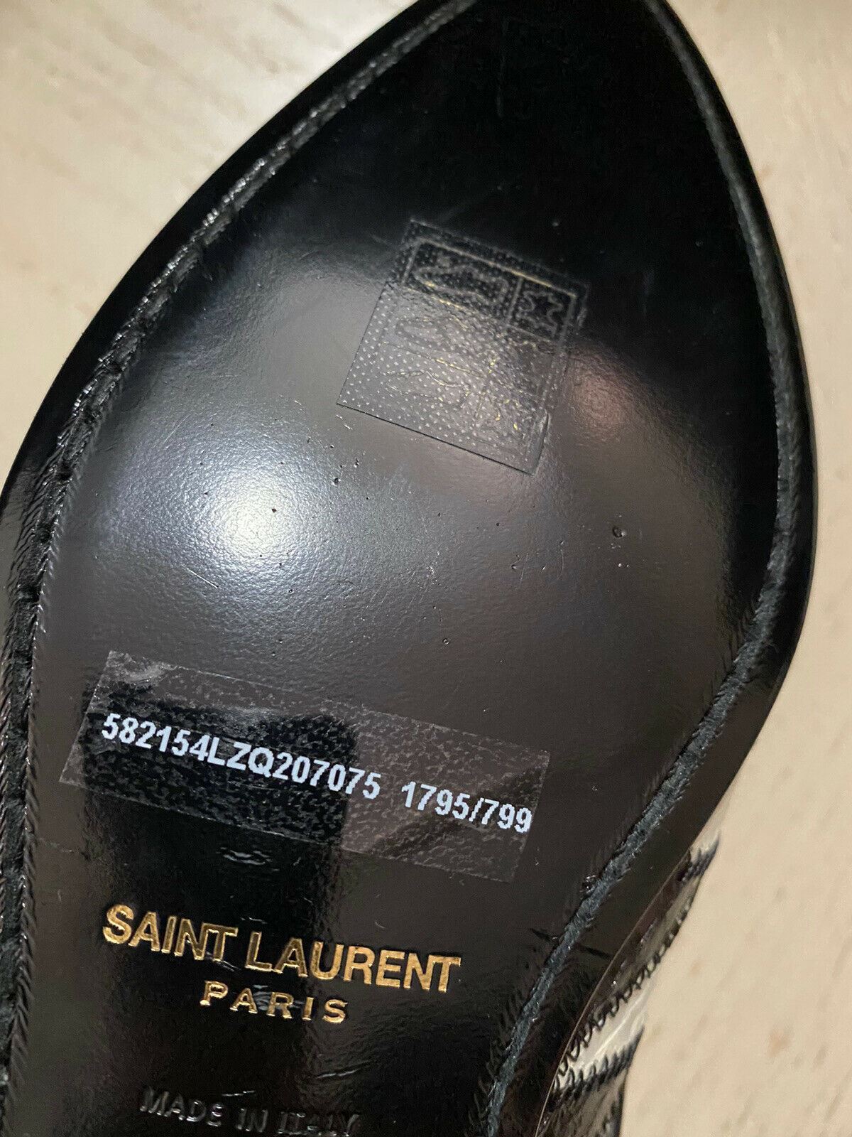 NIB $1795 Saint Laurent Женские туфли из кожи питона Черный/Слоновая кость 7,5 США/37,5 ЕС