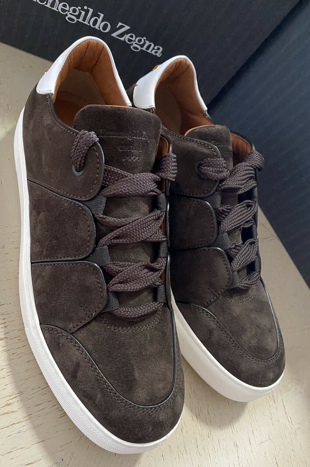 New $850 Ermenegildo Zegna Couture Suede/Leather Sneakers Shoes DK Brown 9.5 US