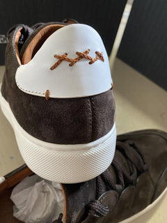 Neue $850 Ermenegildo Zegna Couture Wildleder/Leder Sneakers Schuhe DK Braun 9,5 US