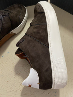 Neue $850 Ermenegildo Zegna Couture Wildleder/Leder Sneakers Schuhe DK Braun 9,5 US