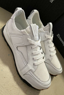 Neue 775 $ Ermenegildo Zegna Leder-Sneakers Schuhe Weiß 13 US Italien