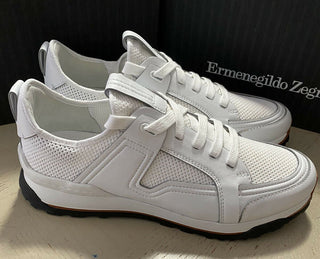 Neue 775 $ Ermenegildo Zegna Leder-Sneakers Schuhe Weiß 13 US Italien