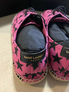 NIB Saint Laurent Damen-Espadrille-Schuhe mit Sternenmuster, Rot/Schwarz, 9,5 US/39,5 Eu