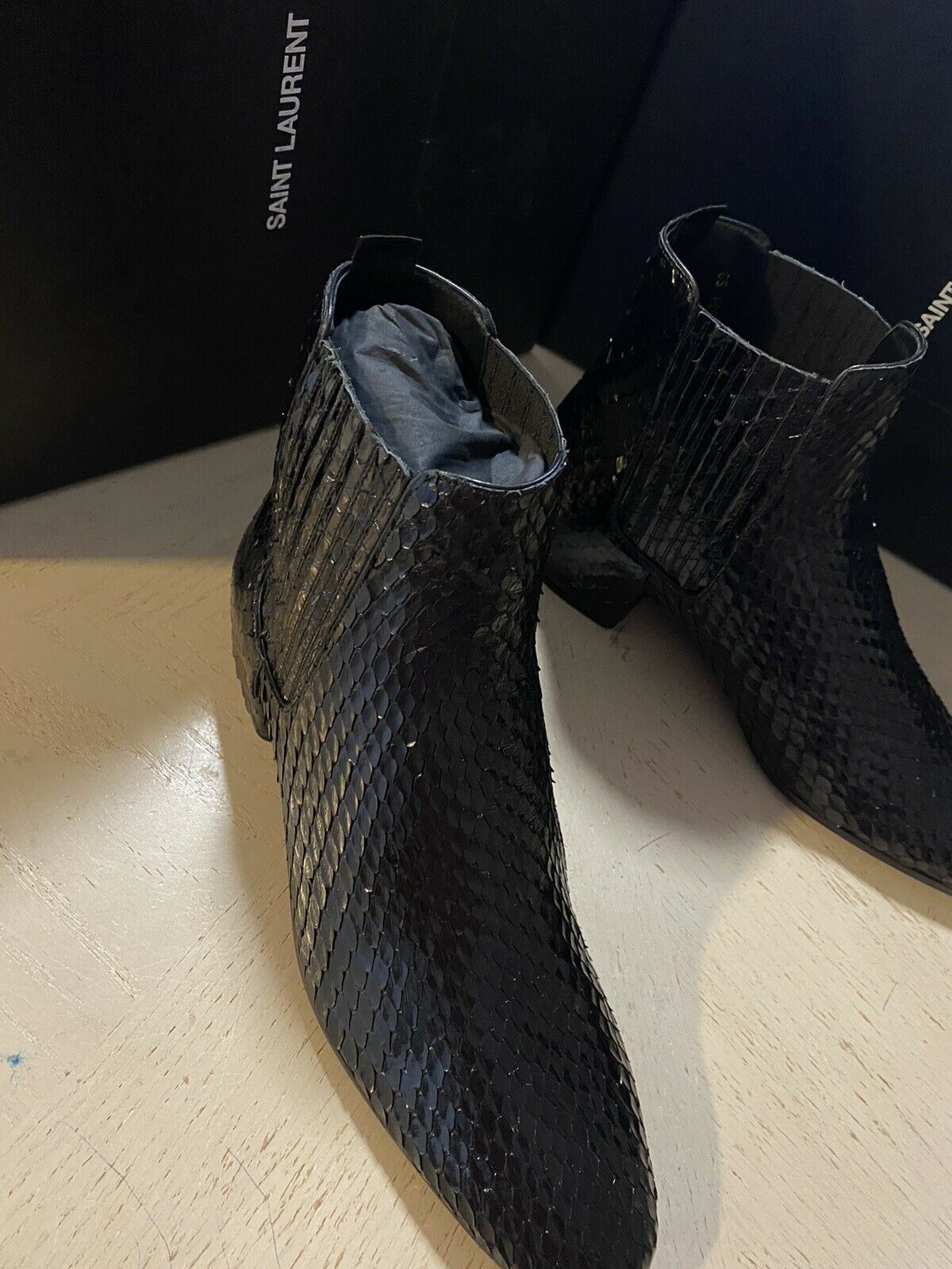 NIB $1995 Saint Lauren Men Snake Leather Boots Shoes Black 10 US / 43 Eu Italy