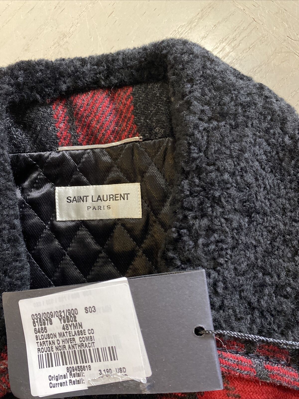 Новая мужская стеганая куртка в шотландскую клетку Saint Laurent за 3190 долларов с стриженым красным/бл. 38 США