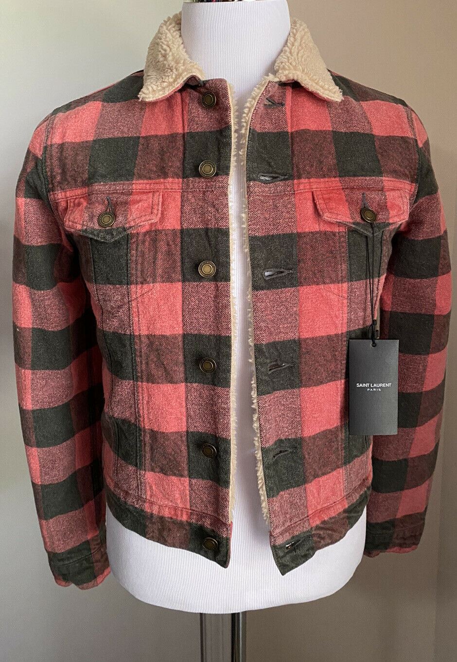 Новая мужская джинсовая куртка в клетку Saint Laurent за 3190 долларов США, красный/черный, XS