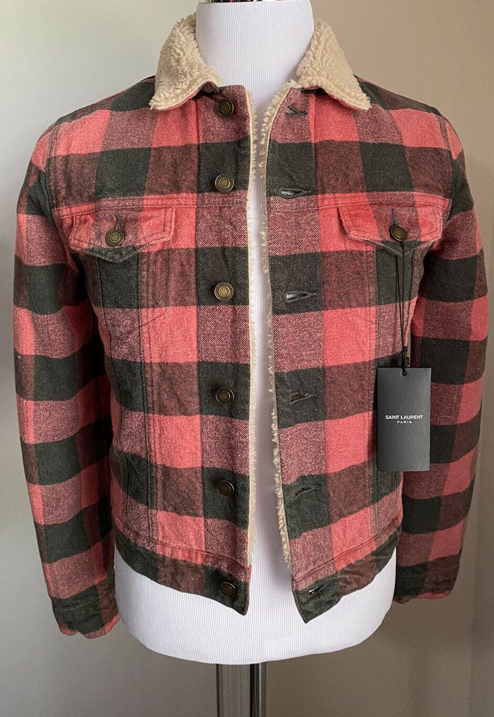 Neue 3190 $ Saint Laurent Taillierte, karierte Jeansjacke für Herren in Scherenrot/Schwarz XS