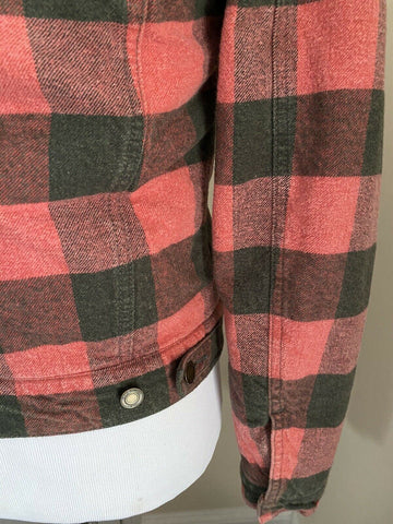 New $3190 Saint Laurent Men Fitted Checked Denim Jacket Shearing Red/Black XS