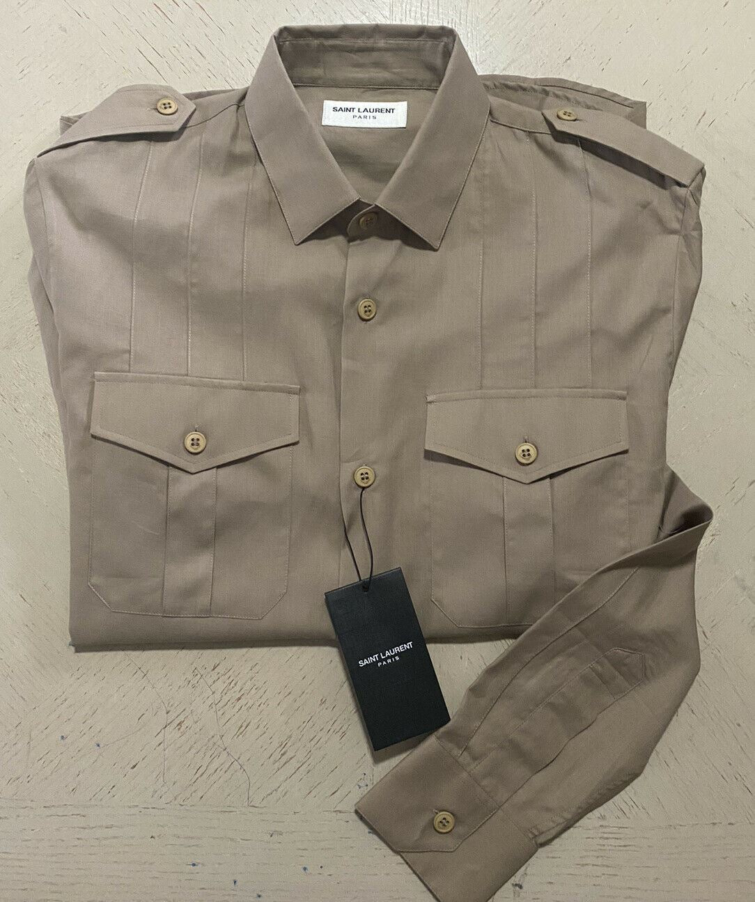 NWT $1190 Saint Laurent Men’s Shirt Beige S ( 38/15 ) Italy