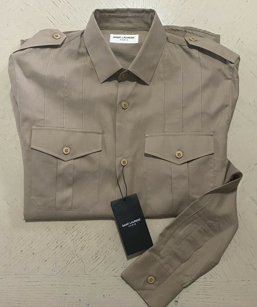 Neu mit Etikett: 1190 $ Saint Laurent Herrenhemd Beige S (38/15) Italien