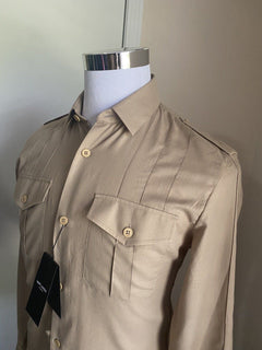 Neu mit Etikett: 1190 $ Saint Laurent Herrenhemd Beige S (38/15) Italien