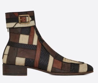 NIB $ 5500 Saint Laurent Miles Stiefel in exotischen Häuten Patchwork Braun 8 US/41 Eu