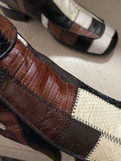 NIB $ 5500 Saint Laurent Miles Stiefel in exotischen Häuten Patchwork Braun 8 US/41 Eu