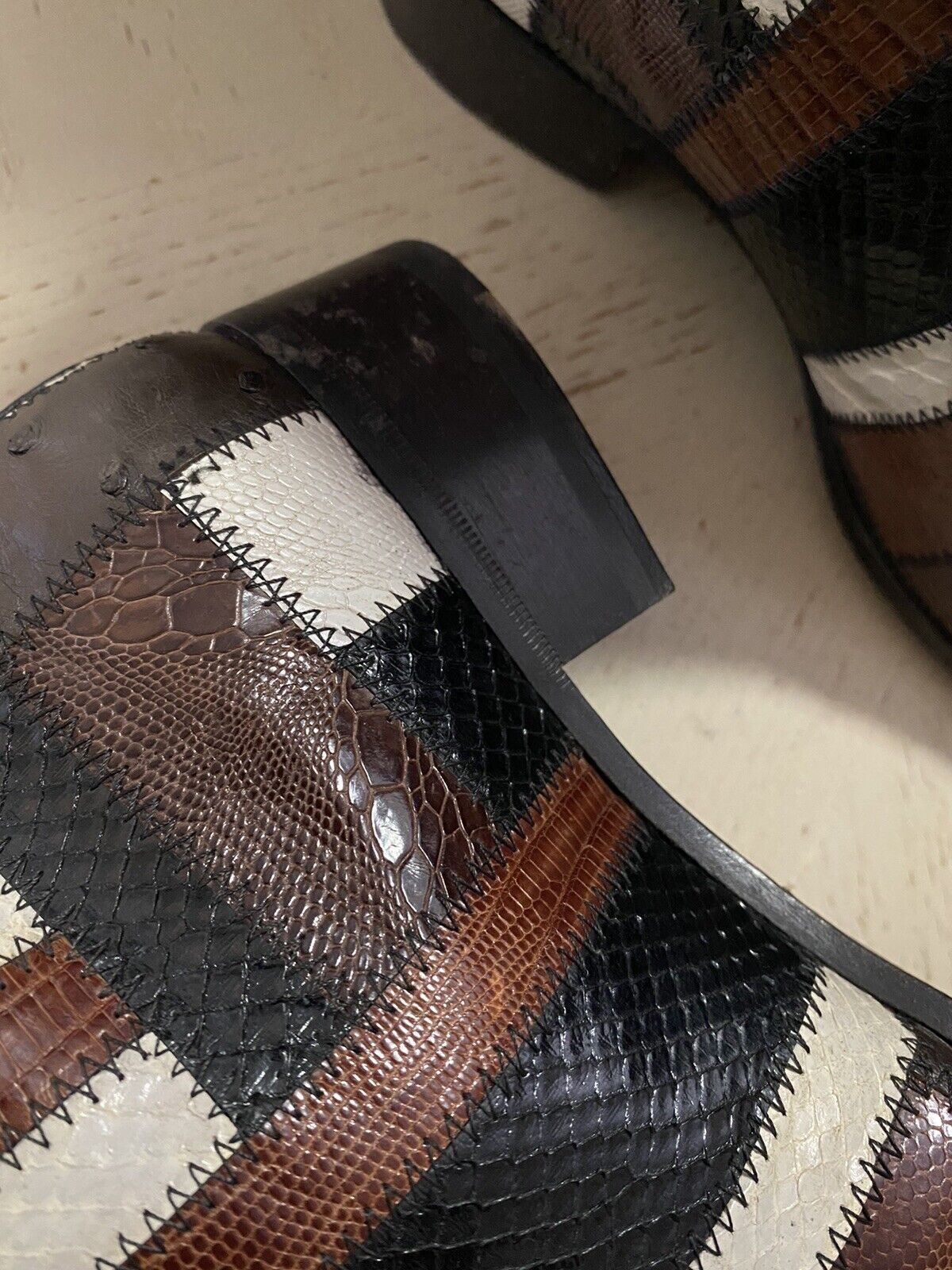 NIB $5500 Saint Laurent Miles Boots In Exotic Skins Patchwork Brown 8 US/41 Eu