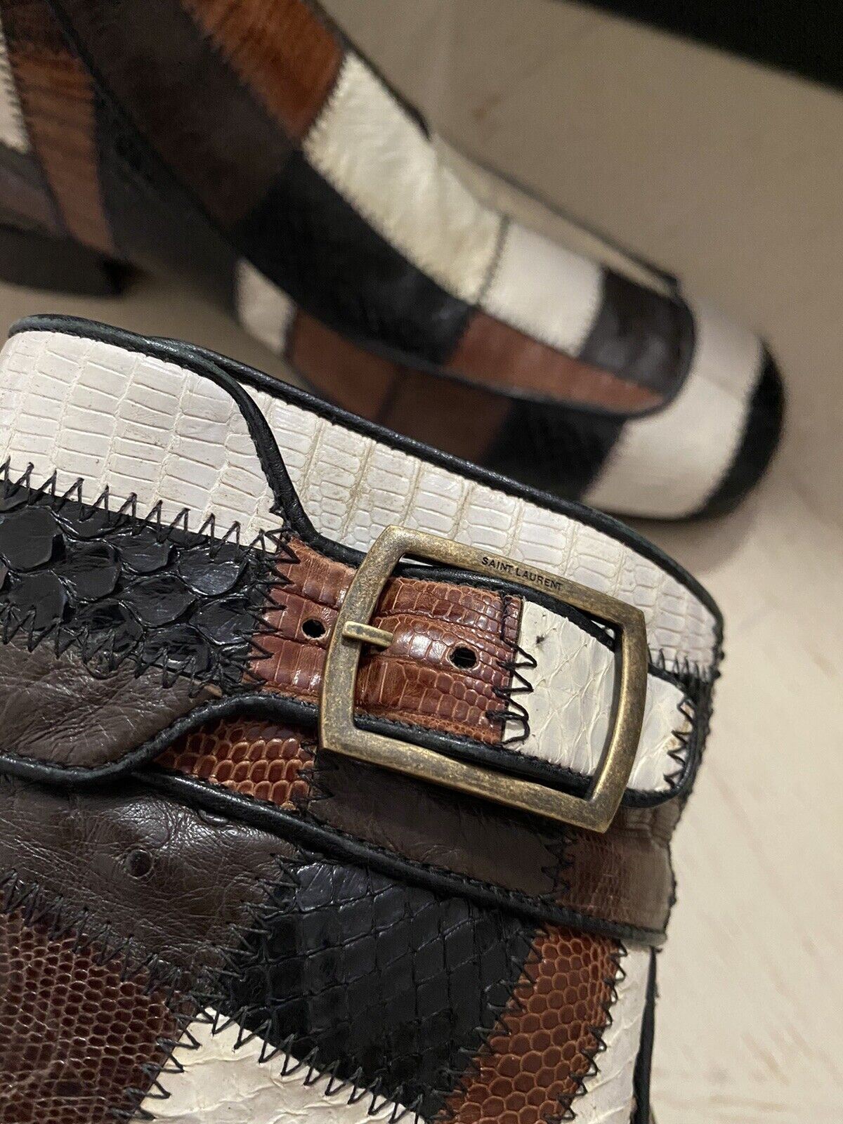 NIB $5500 Saint Laurent Miles Boots In Exotic Skins Patchwork Brown 8 US/41 Eu
