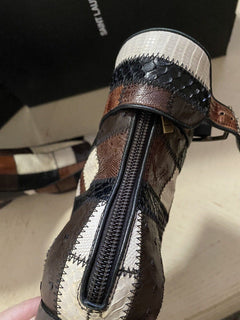 NIB $ 5500 Saint Laurent Miles Stiefel in exotischen Häuten Patchwork Braun 8 US/41 Eu