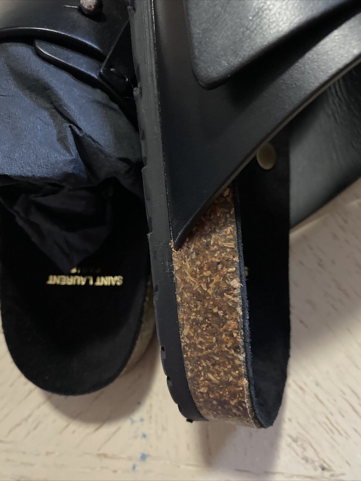 NIB $ 595 Saint Laurent Herren-Sandalen aus Leder, Schwarz, 13 US/46 Eu, Italien