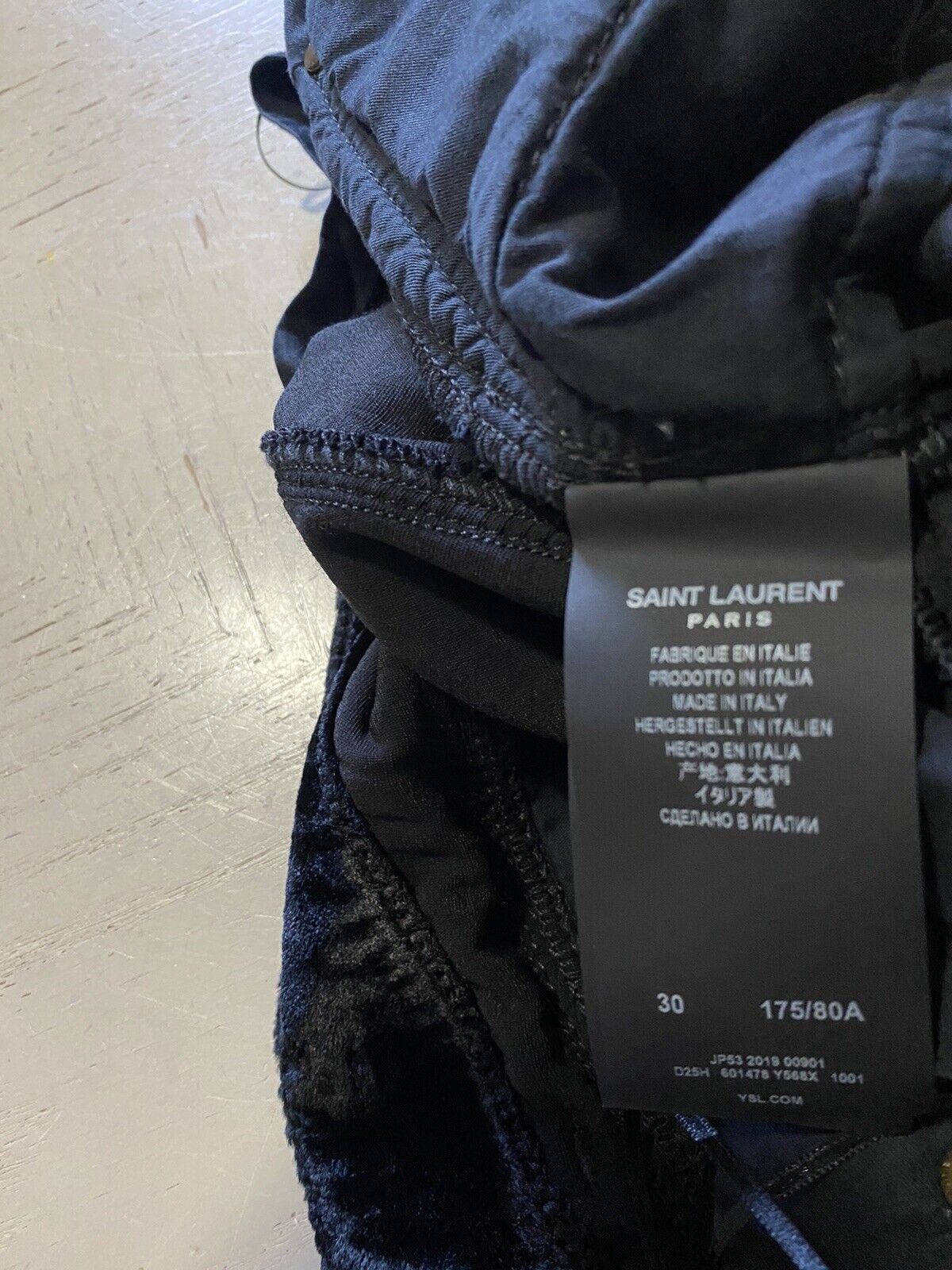 NWT $890 Saint Laurent Cropped Skinny Jeans Stonewashed Devore Velvet Black 30