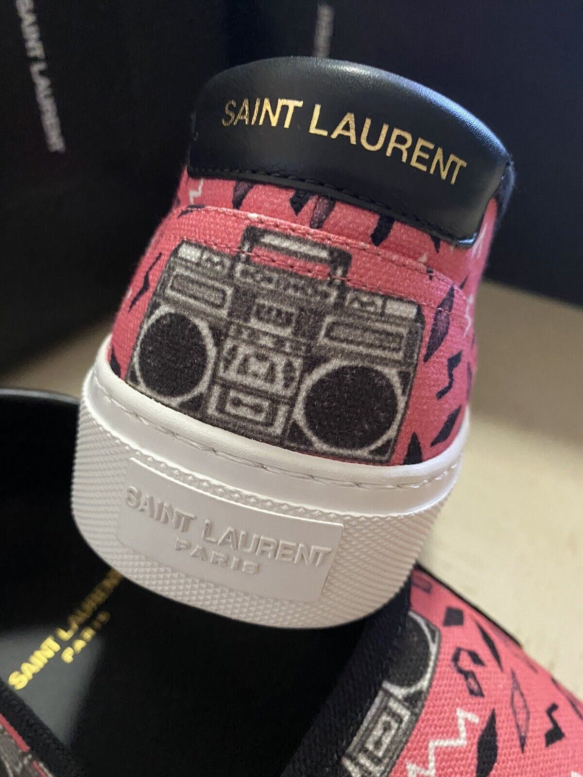 NIB Saint Laurent Men Canvas/Leather Sneakers Shoes Black/Pink 15 US/48 Eu