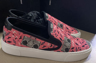 NIB Saint Laurent Herren Canvas/Leder Sneakers Schuhe Schwarz/Rosa 15 US/48 Eu