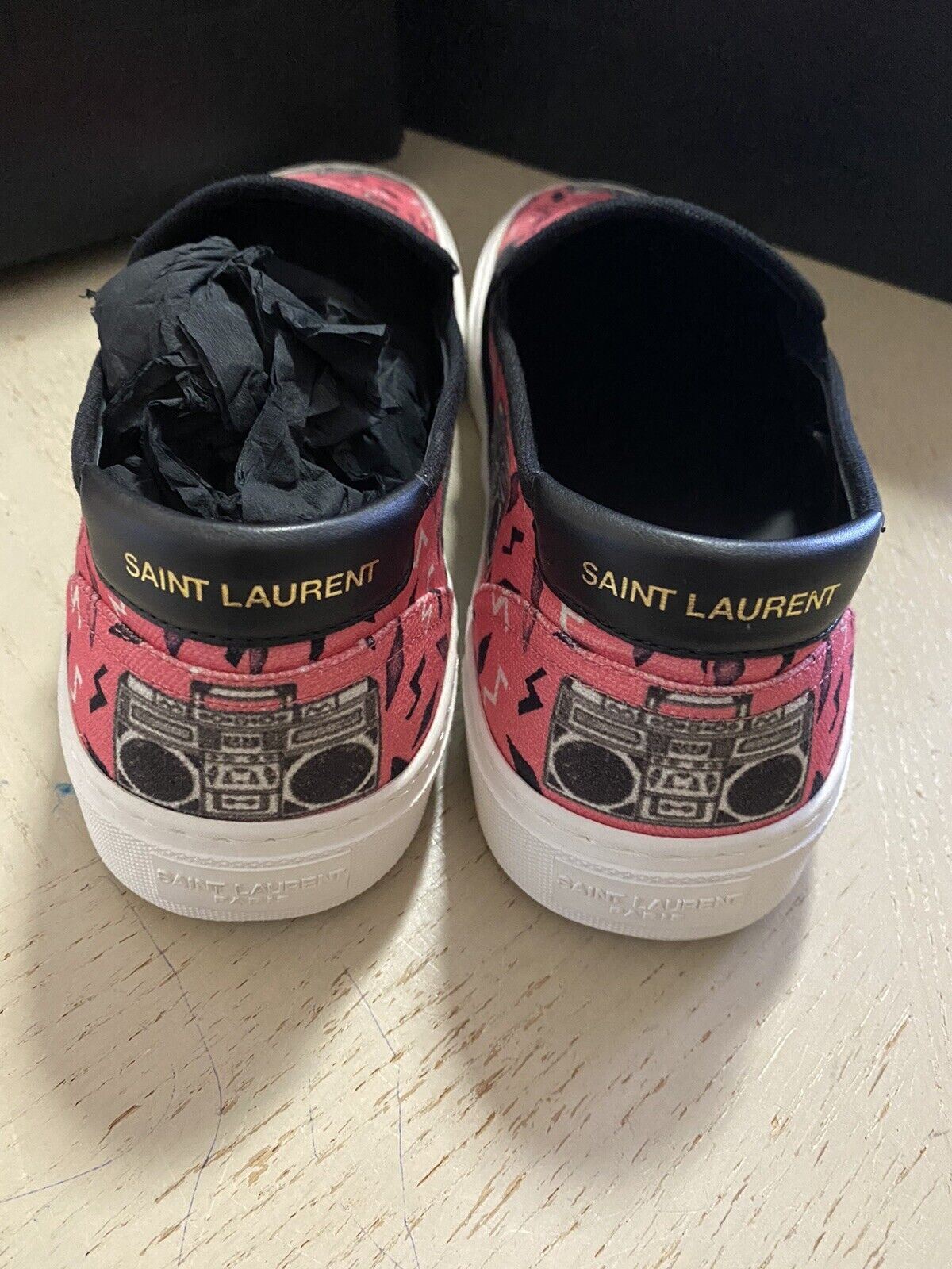 NIB Saint Laurent Men Canvas/Leather Sneakers Shoes Black/Pink 15 US/48 Eu