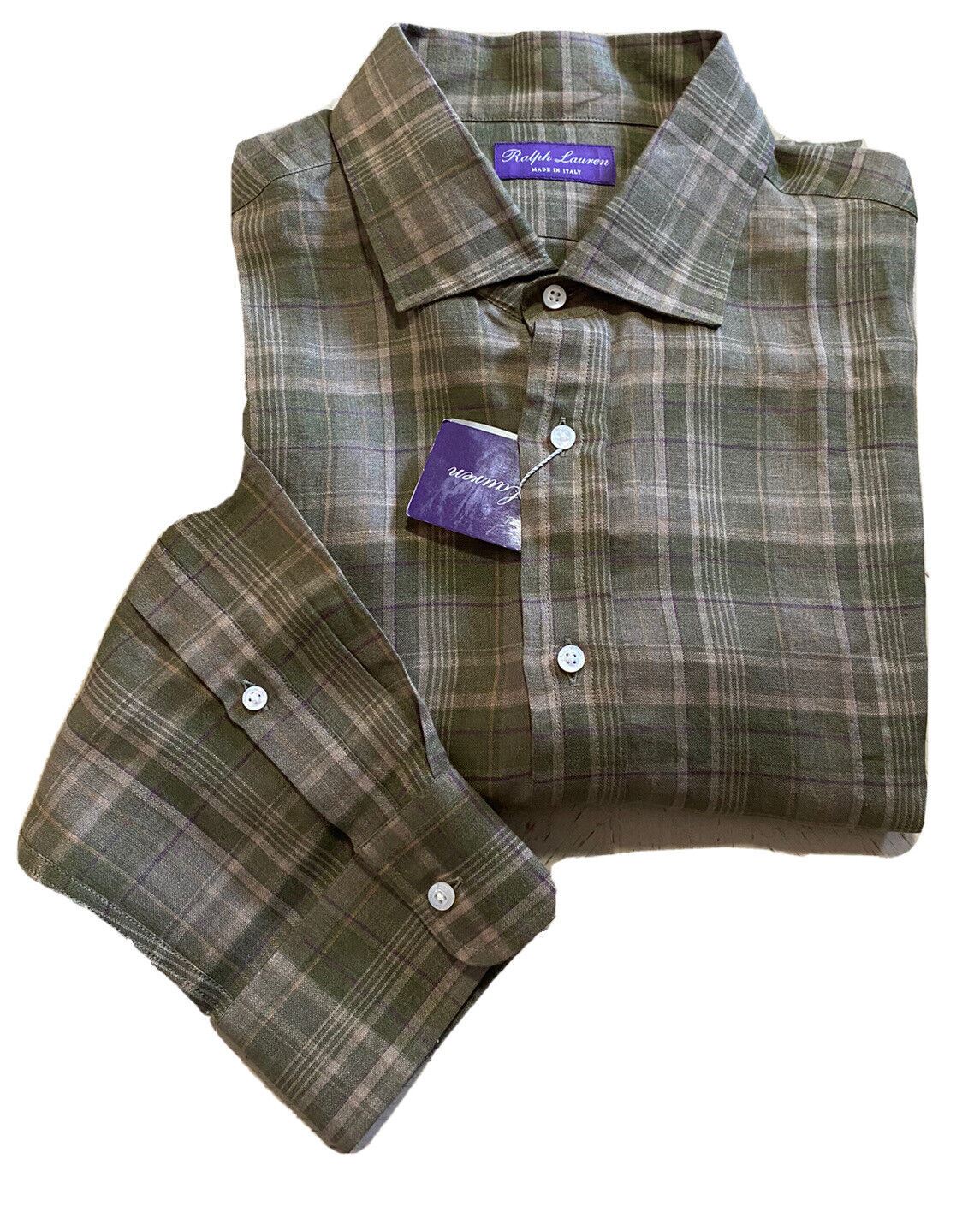 NWT $495 Ralph Lauren Purple Label Мужская льняная рубашка Farm Olive XXL Италия