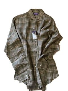 Neu mit Etikett: 495 $ Ralph Lauren Purple Label Herren Leinenhemd Farm Olive XXL Italien