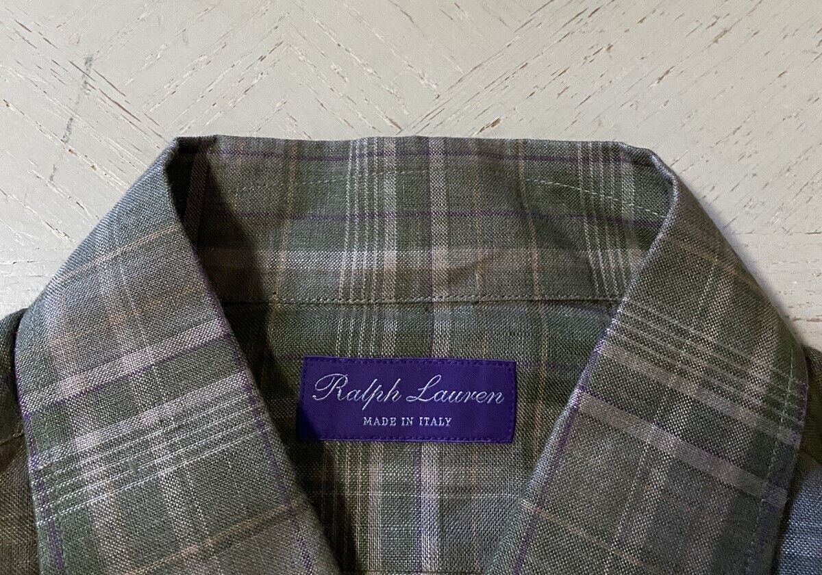 Neu mit Etikett: 495 $ Ralph Lauren Purple Label Herren Leinenhemd Farm Olive XXL Italien