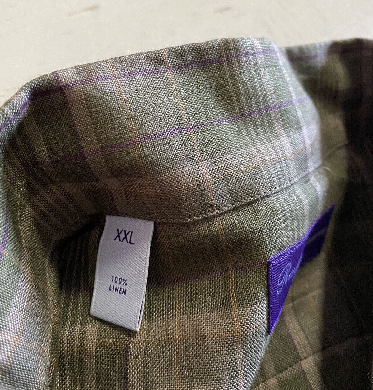 NWT $495 Ralph Lauren Purple Label Men Linen Shirt Farm Olive XXL Italy